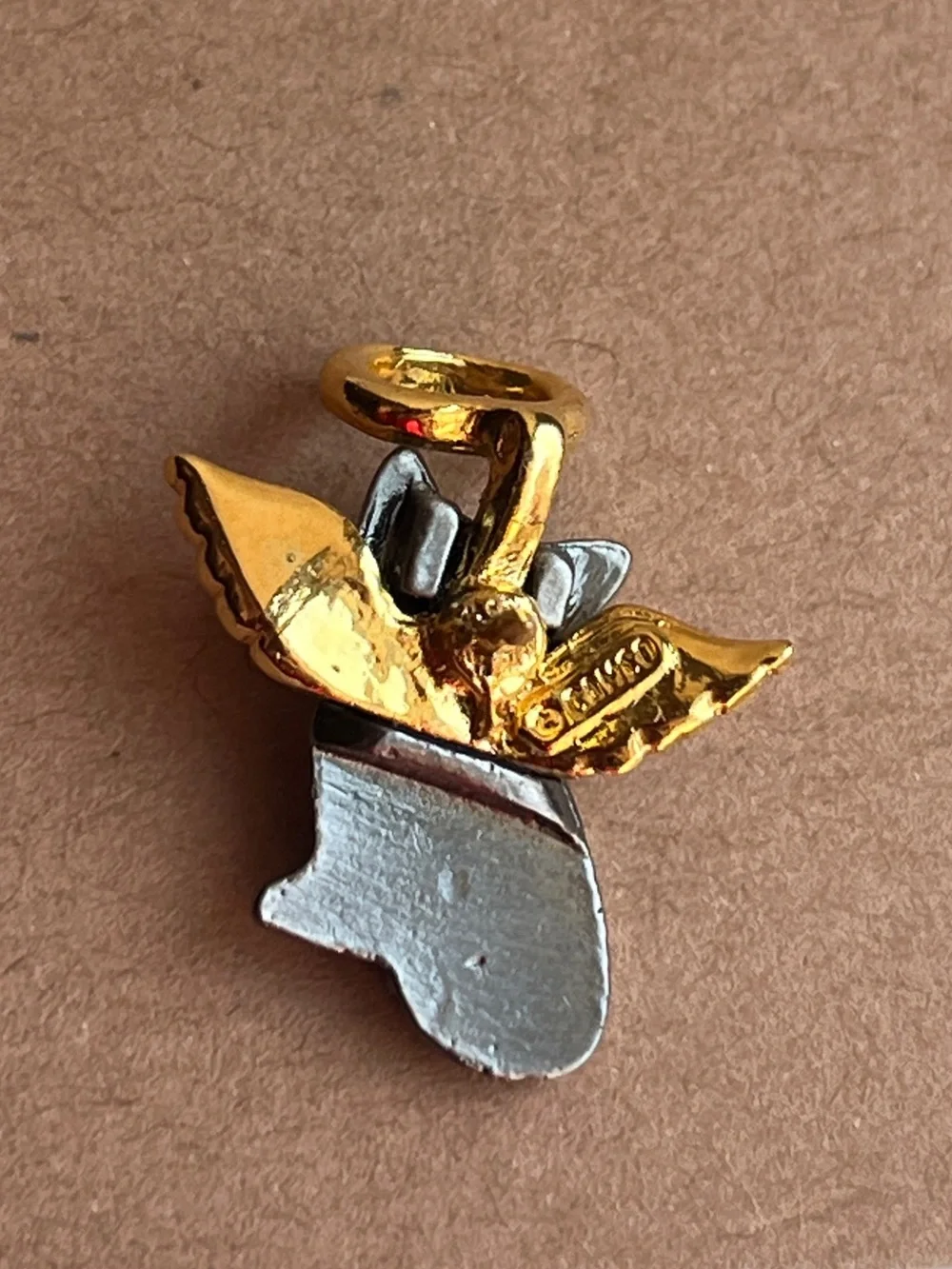 Vintage Camco Pewter Gold Tone Guardian Angel Kitty Cat Lapel Pin Mini